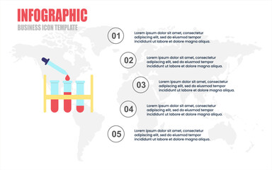 Presentation infographic template of laboratory icon with five explanatory text field. vector illustration.