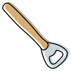 Bottle opener. Kitchenware sketch. Doodle line kitchen utensil and tool. Cutlery illustration