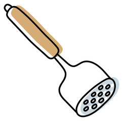 Mash crusher. Kitchenware sketch. Doodle line kitchen utensil and tool. Cutlery illustration