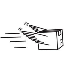 hand drawn doodle package box with wing flying illustration