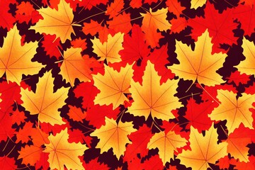Naklejka na ściany i meble Seamless background of autumn maple leaves. Bright pattern of red orange maple leaves.