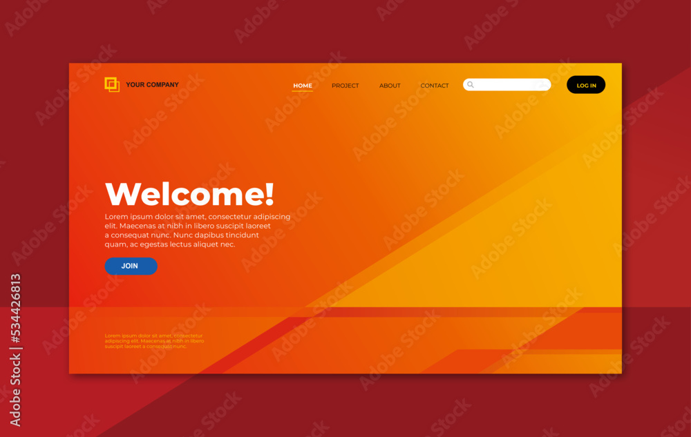Wall mural landing page template with triangle geometry shape on orange background for website home page