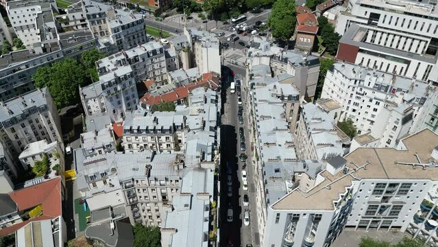 Porte de Saint-Ouen at Paris, France. Aerial tilt down forward
