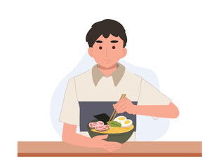 A man eating ramen. Vector illustrartion