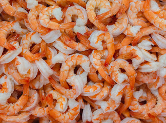 Cooked shrimp in the production line, shrimp industry