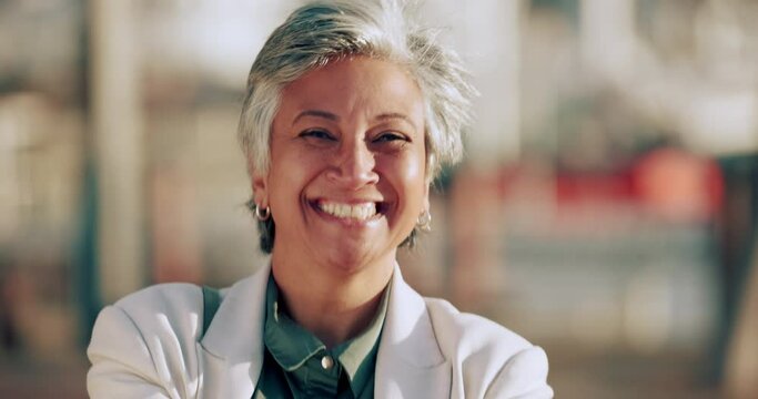 Senior, Proud And Success Of A Business Woman Worker Manager From India With A Happy Smile. Happiness Portrait Of A Boss, Ceo And Management Vision Development Leader Ready To Work At A Company