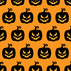 Seamless vector pattern for Halloween design. Halloween symbols pumpkin in cartoon style. Vector Illustration