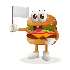 Cute burger waving white empty flag