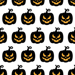 Obraz premium Seamless pattern for Halloween design. Halloween symbols pumpkin in cartoon style.