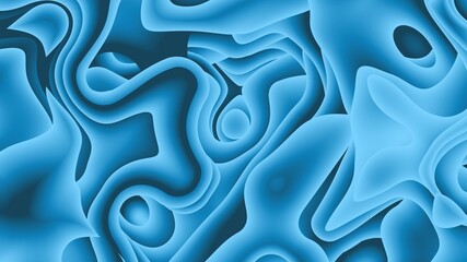 Modern and artistic 3D abstract metallic blue color paper art illustration background. Futuristic paper cut out, fluid or porous shapes. Liquid and porous metallic blue gradient colors.
