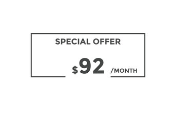 $92 USD Dollar Month sale promotion Banner. Special offer, 92 dollar month price tag, shop now button. Business or shopping promotion marketing concept
 - obrazy, fototapety, plakaty