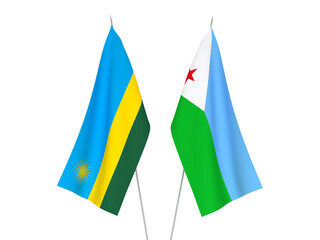 National fabric flags of Republic of Rwanda and Republic of Djibouti isolated on white background. 3d rendering illustration.