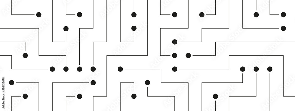 Fototapete Digital network circuit board connect dots and lines banner background template.  Blockchain technology database graphic vector.
