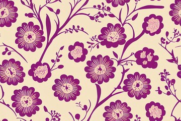 Fototapeta premium Floral vintage seamless pattern for retro wallpapers. Enchanted Vintage Flowers. Arts and Crafts movement inspired. Design for wrapping paper, wallpaper, fabrics and fashion clothes.