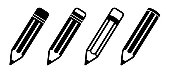 Different Isolated Black Pencil Icons
