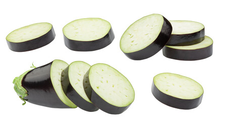 set of eggplant slices isolated on white. the entire image in sharpness.
