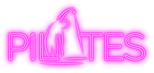 Pilates swakatee pose in PILATES word neon effect