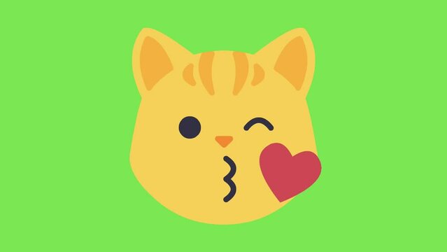 Animated Cat Kissing Emoji Love Emoticon Green Screen 4K