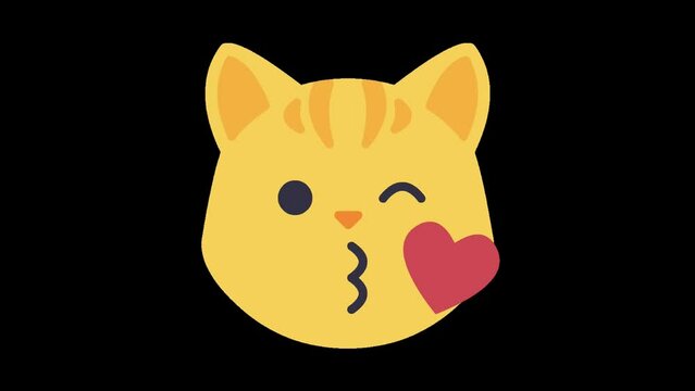 Animated Cat Kissing Emoji Love Emoticon Black Screen 4K