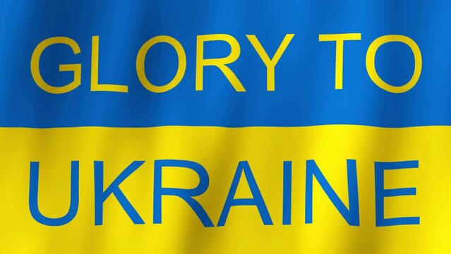 Waving flag of Ukraine. Text Glory to Ukraine. Digital concept.