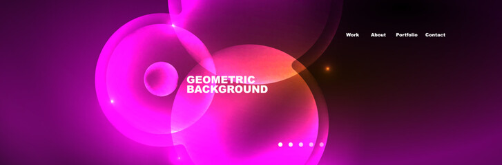 Shiny neon circles and bubbles, dark abstract background with blurred magic neon light, wallpaper design