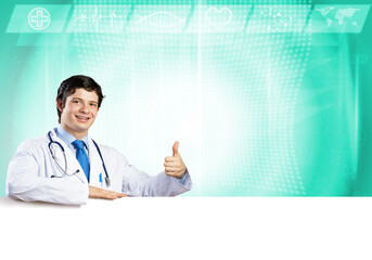 Doctor with banner