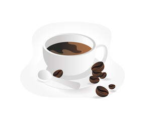 A cup and coffee beans