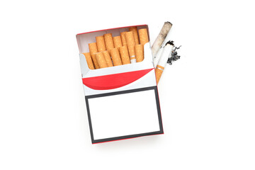 Concept of harm of smoking, pack of cigarettes isolated on white background