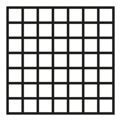 Black outlined square divided in forty nine, 49,  parts. 7x7 grid. Isolated png illustration, transparent background. Asset for overlay, montage, collage, presentation. Business concept.	