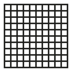 Black outlined square divided in hundred, 100,  parts. 10x10 grid. Isolated png illustration, transparent background. Asset for overlay, montage, collage, presentation. Business concept.	