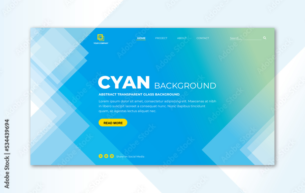 Canvas Prints landing page template with transparent glass in triangle geometric shape on blue green background fo