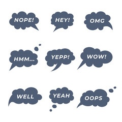 set of doodle speech bubbles with words