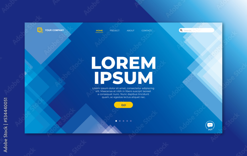 Canvas Prints landing page template with transparent glass in triangle geometric shape on blue background for webs