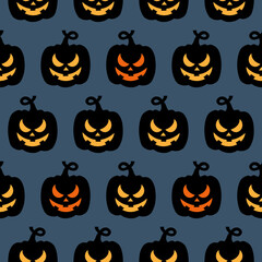Seamless vector pattern for Halloween design. Halloween symbols pumpkin in cartoon style. Vector Illustration