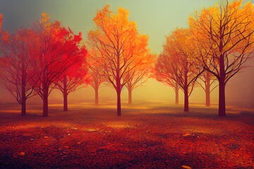 Abstract Autumn landscape scene with a podium background. 3D render.