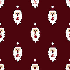 Christmas seamless pattern with santa claus with pink gift in the hands on style red background. Christmas concept.  New year wrapping paper.