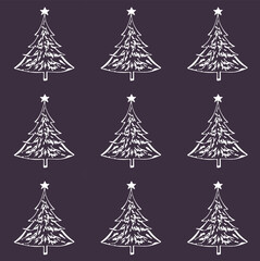 Seamless minimalistic vector Christmas pattern with Christmas trees, rectangular shape, single color warm tone, fun textures