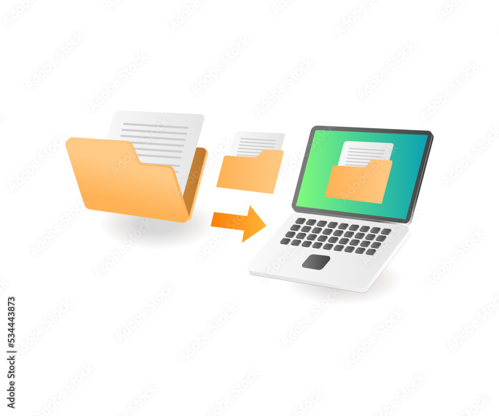 Poster transfer data folder with computer