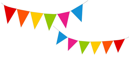 PNG. Colorful pennant bunting collection isolated on transparent background. - obrazy, fototapety, plakaty