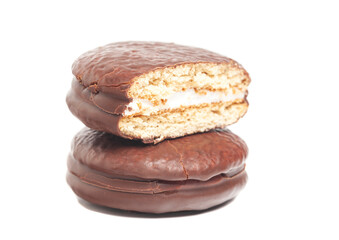 sponge cake with souffle in chocolate glaze