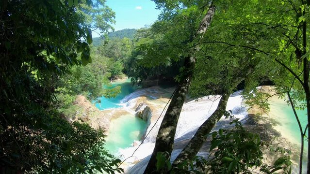 View of Roberto Barrios waterfalls in Chiapas, Mexico. Beautiful Mexican natural landscape with waterfall and jungle
