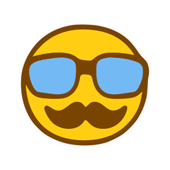 Mustachioed smiley with glasses in hand drawn style