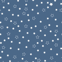 A simple star pattern. dark blue background, white stars. Print is well suited for textiles,banners,Wallpaper,packaging.