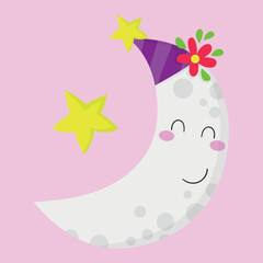 Smiling half moon with a star, illustration