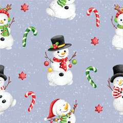 Christmas Winter Snowman seamless pattern