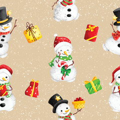 Christmas Winter Snowman seamless pattern