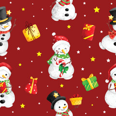 Christmas Winter Snowman seamless pattern