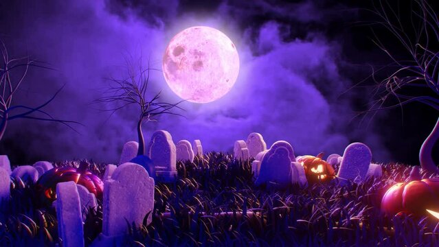 Graveyard in Full moon night,Halloween Background 