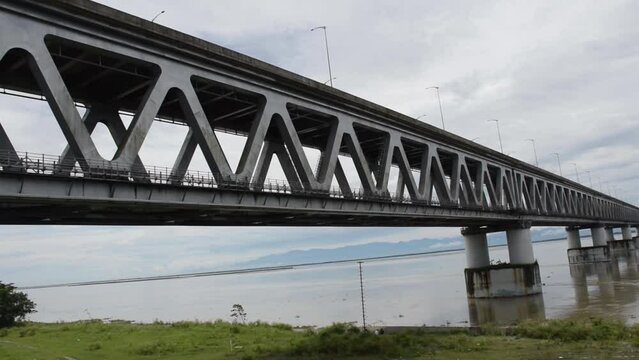 Beautiful Bogibeel Bridge which is a combined road and rail bridge over the Brahmaputra River in the northeastern Indian state of Assam