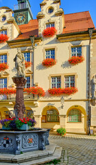 Historic Town Hall and Market Fountain of Sigmaringen, Baden-Wurttemberg, Germany, Europe. - obrazy, fototapety, plakaty